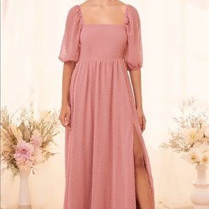 Romance is Here Rose Swiss Dot Tie-Back Dress
